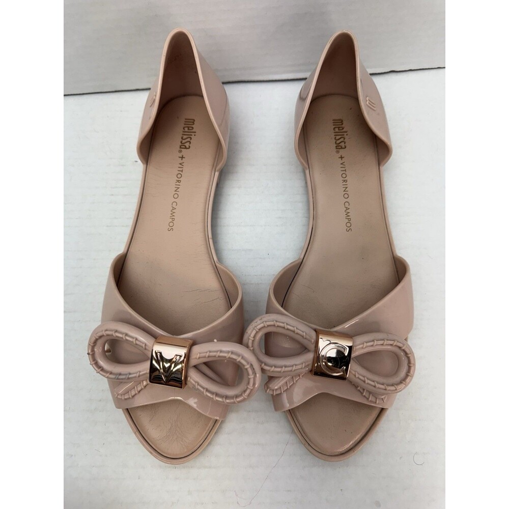 Melissa + Vitorino Campos Nude Pink Bow Jelly Flat‎ d'Orsay Sandals Sz US 9